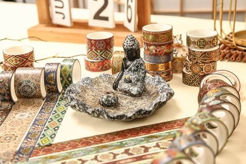 20 Rolls Chinese Style Washi Tape Set, Ancient Palace Pattern Decorative Masking Tapes with Gold Foil, Various Sizes for Craft, Scrapbook, DIY, Gift Wrapping (12-Golden Phoenix Court)