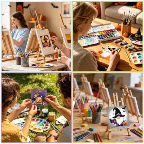 12 Packs Pre Drawn Canvas to Paint, Pre Printed Canvas for Painting, Pre Stretched Canvas Outline Painting Boards for Beginners, Students, Party Favors(4 * 4in) (Halloween)
