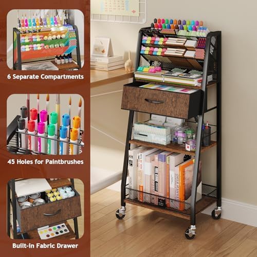 Homsorout 3 Tier Rolling Cart - Metal Utility Cart with Storage Drawer and Wheels, Versatile Art & Craft Organizer for Home, Office, or Studio - Ideal for Storing Brushes, Paints, and Supplies