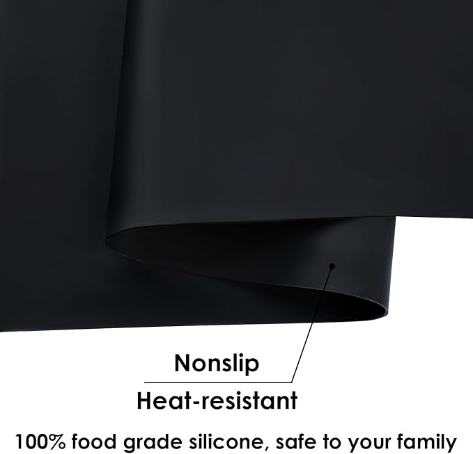 Food Grade Silicone Mats for Kitchen Counter - Countertop Protector Mat Heat Resistant Mat for Air Fryer, Non-Slip Kids Dinner Table Placemat, Nonstick Silicone Mat for Pastry, Baking, Black 1 Pack