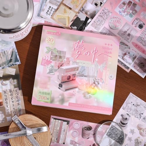 Girl's Japanese Retro Sticker Book, Nostalgic Theme - 700+ Japanese dreamcore Style Glitter Stickers, for DIY Scrapbooking Journaling Handbook Decoration