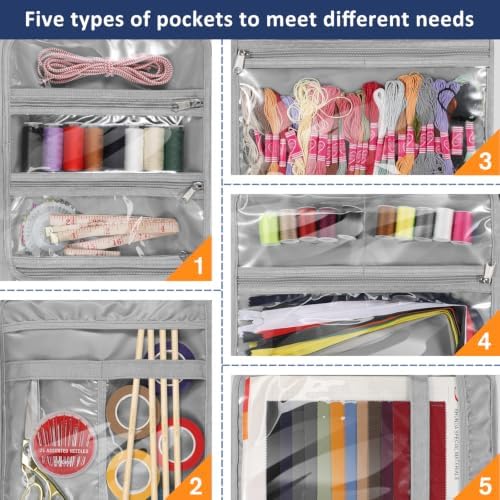 FINPAC Sewing and Craft Supplies Storage Tote Bag with Clear Pockets