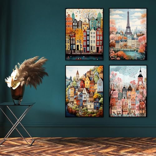 4 Pack Diamond Art Kits for Adults,Cityscape Diamond Painting Kits 12x16 In