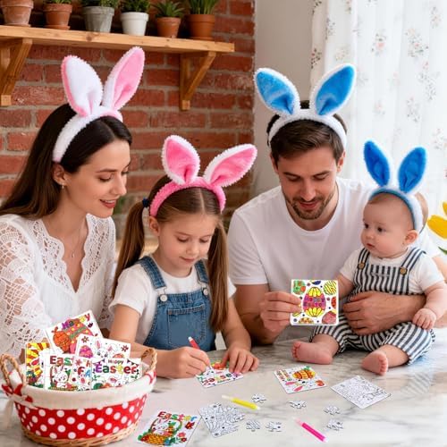 24 Pcs Easter Crafts Puzzle for Kids Ages 4-8, Easter Activities Arts DIY Jigsaw with Egg Bunny Basket Flower, Spring April Craft for Party Favors Gifts Christian Classroom Coloring Games Toy Bulk