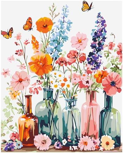 CRZMODE Flowers Paint by Numbers Kit for Adults, Vase Paint by Numbers for Adults, Acrylic Painting Crafts for Home Decor Gift (16x20inch)