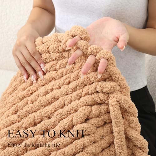 Chunky Yarn for Hand Knitting, No7 Thick Yarn, 250Grams 32Yards, Pack of 4, Perfect for Knitters and Crafters (Khaki)