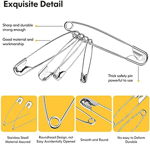 Huhuhero 160Pcs Safety Pins, Large & Small Safety Pins for Clothes Sewing