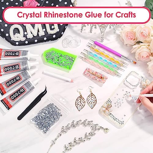4Pcs 25mL B7000 Glue Clear with Precision Tip, Rhinestones, Bedazzling Tool