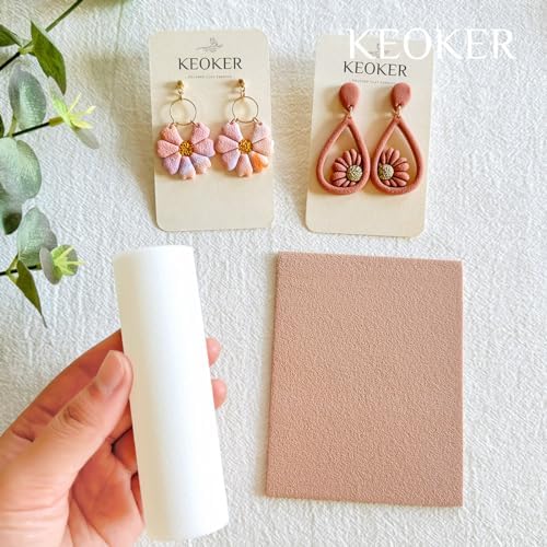 KEOKER Polymer Clay Texture Roller, Polymer Clay Roller for Making Earrings, Like Polymer Clay Texture Sheets, Great Work with Polymer Clay Cutters (Sandpaper Texture)