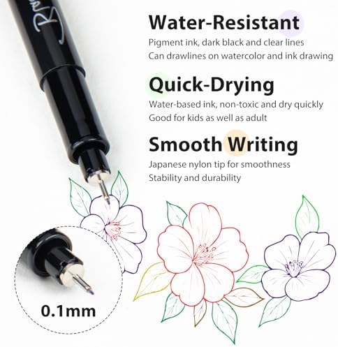 KERIFI 12 Colors Fineliner Pens, 0.25mm Extra Fine Point Micro Pens 01, Waterproof Archival Ink, No Bleed-Through for Bible Journaling, Planner, Sketching, Technical Drawing, Zentangle, Notes Taking