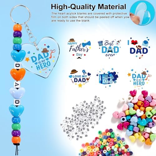 24 Set Fathers Day Crafts Kits, Dad DIY Keychain Bulk Set with Acrylic Blank and UV Stickers, Father's Craft Gifts Making Kit, Funny Classroom Home Birthday Art Activities Party Favors