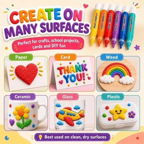 New 2027 Popcorn Pens, 6/12 Colors 3D Bubble Drawing Pen, Heat Activated Puff Paint Raised Texture Craft Tool for DIY Artwork, Greeting Cards, Scrapbooking & Kids' Projects., 6PCS-2 Box