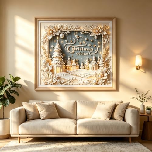 Pearl Christmas Wishes Town Diamond Painting Kits for Adults,5D Diamond Art