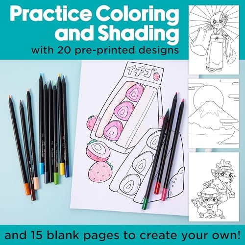 Faber-Castell Anime Drawing Kit: Japanese Adventures Edition | Step-by-Step Instruction Book with 20 Practice Pages, Color Pencil Set & Drawing Supplies for Kids, Summer Craft Supplies (1 Book)