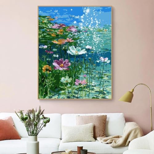 ZRIZQ Paint by Numbers Kit for Adults Beginner,Flower in Water,16x20