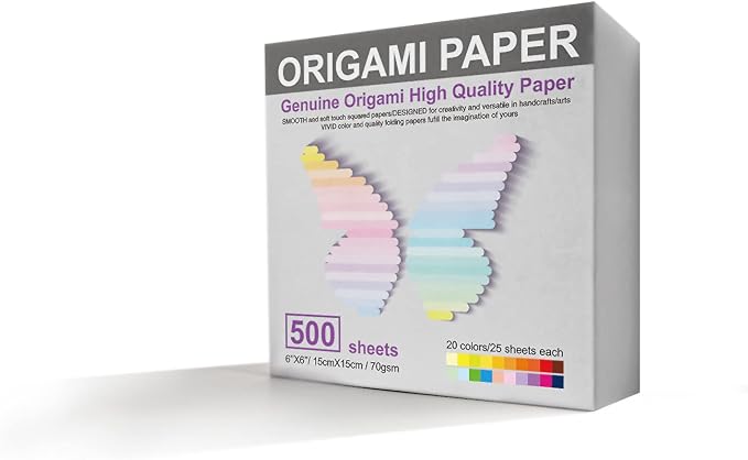 Origami Paper 500 Sheets, 20 Vivid Colors, Double Sided Colors Make Colorful and Easy Origami,6 Inch Square Sheet, Papers, Arts and Crafts Projects (E-book included)