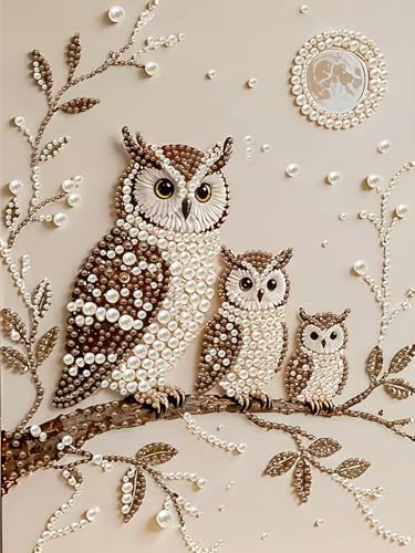 Owls Pearl Diamond Painting Kits for Adults,3D Special Shape Diamond Art