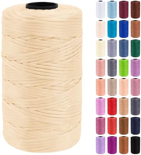JeogYong Polypropylene Ribbon Yarn 3mm x 218 Yards Flat Macrame Cord 3mm Crochet Yarn for Handbags, Shopping Bags, Sun Hats, Shoes, DIY Crafts, Decorative Projects