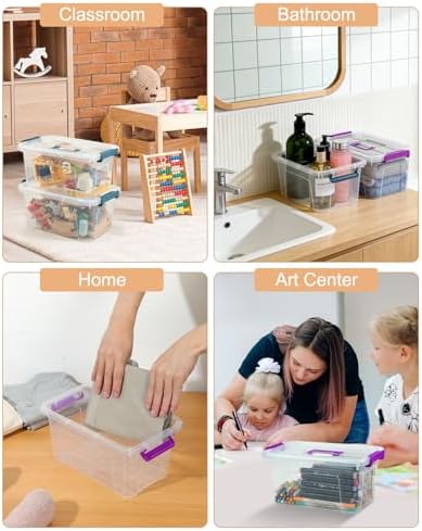 EOENVIVS 6 Pack Clear storage bins with lids, 7 Qt storage containers with lids with Color Buckles, Stackable storage box Set for organizers and storage, Closet, Pantry, Shelves & shoe boxes