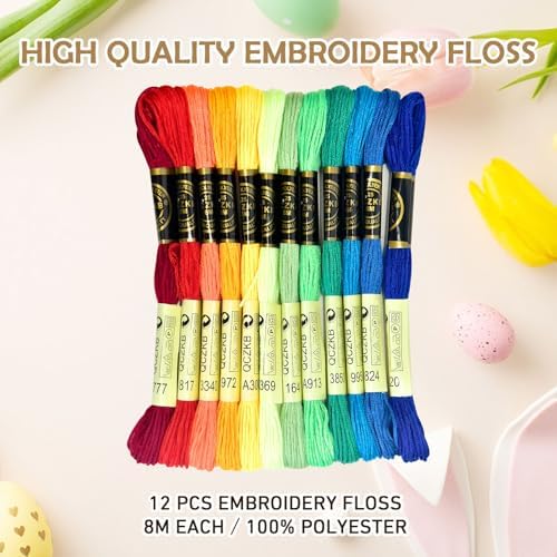 Premium Rainbow Color Embroidery Floss - Cross Stitch Threads - Friendship Bracelets Floss - Crafts Floss - 12 Skeins Per Pack Embroidery Floss,Rainbow Color