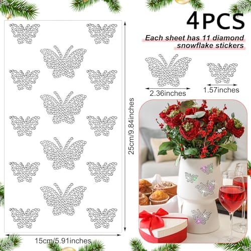 Epakh 84 Glitter Bling Rhinestone Sticker, Butterfly, Silver