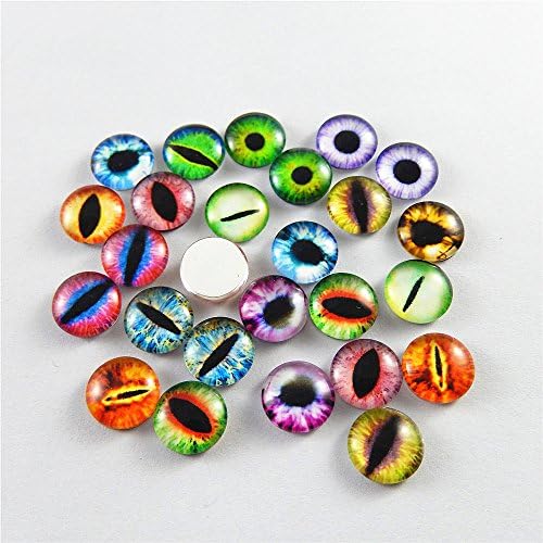 Julie Wang 12mm 60pcs Mixed Dragon Eyes Round time gem Cover Glass Cabochon Dome Cameo Pendant Settings