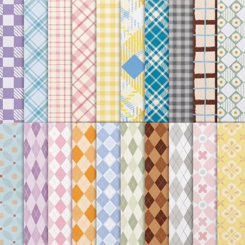 60 Sheets Scrapbook Paper, 5.5x8.3in Double Sided Multiple Grid Patterns Craft Paper for DIY Scrapbook Supplies Albums Travel Diaries Greeting Cards Gift Tags Photo Books Decor Origami Crafts