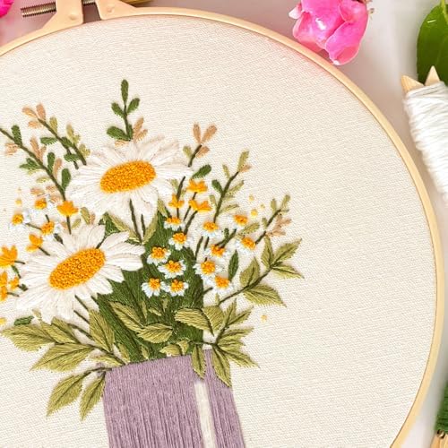 Myfelicity Embroidery kit,Floral Embroidery Art Kit, Set of 3, Decorative Pitcher Designs with Sunflowers and Wildflowers