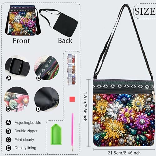 LSQFS DIY Diamond Painting Crossbody Bag, Diamond Art Kits for Adults, Colorful Floral Gem Art Purse, Craft Kits for Women with Adjustable Strap