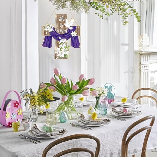 Large Size 12" Wooden Easter Ornaments to Paint,Wooden DIY Blank Unfinished Christian Religious Ornament Happy Easter Jesus He is Risen Door Sign Lily Cross Hanging Plaque Crafts Hanging Decorations