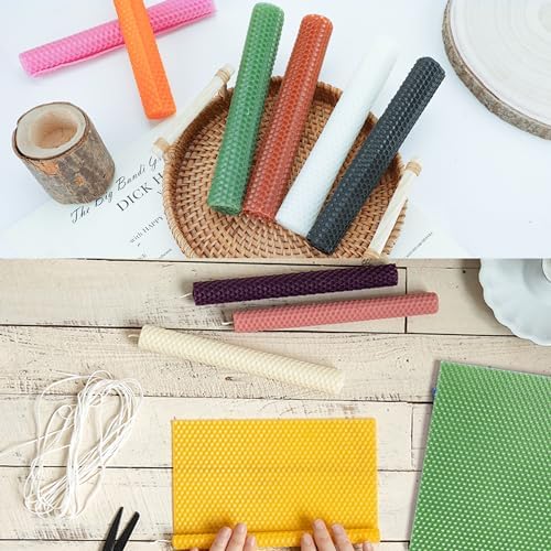 PTSGCAI 20 Pack 8x8 Inch Beeswax Candle Making Kit, Cotton Wick 18 feet & Stencil - Create Your Own Unique Beeswax Candles