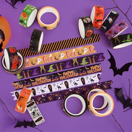 20 Rolls Halloween Washi Tape Halloween Decorative Masking Tape for Arts Scrapbooking Bullet Journaling DIY Crafts Planners Gift Wrapping
