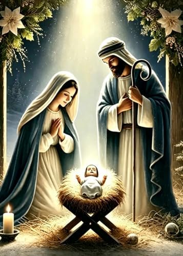 LKHMVCA Nativity Diamond Art Kits for Adults, 5D Diamond Painting Kits for Adults Beginners, DIY Full Round Drill Diamond Dot Painting Gem Art Kits for Adult, Home Wall Decor 11.8x15.7 Inch