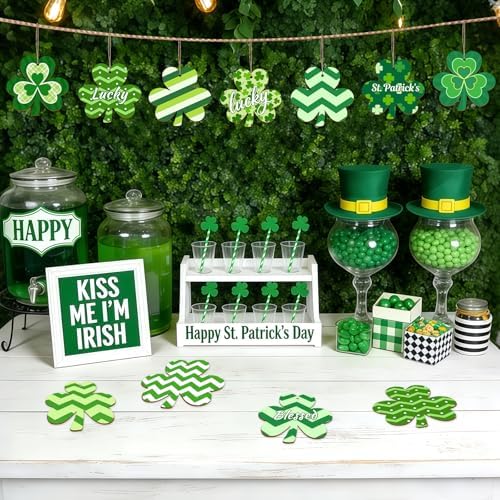 80PCS Wooden Shamrock Ornaments to Paint St. Patrick's Day Decorations, 8 Styles DIY Blank Unfinished Wood Shamrock Cutouts Ornament for Tree Home Crafts Hanging Gifts Indoor Spring Farmhouse