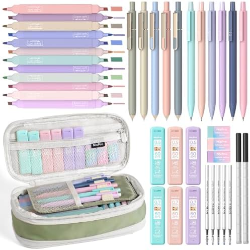 Nicpro Aesthetic School Supplies Stationary Set with Pen Case, 39 PCS Green