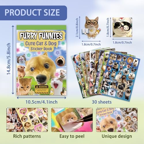 800 Pcs Cats & Dogs Meme Stickers 30 Sheets Cute Funny Sticker Book