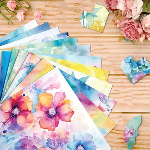 24 Sheets Floral Pattern Paper 11.8" x 11.8" Flower Scrapbook Paper Double-Sided Watercolor Flower Cardstock Craft Papers for Tie Dye Colorful DIY Card Making Kit Origami Papers Photo Album