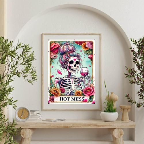 GOUOYANA Paint By Numbers Kit for Adults-Skull HOT Mess Funny Canvas | Adult Paint by Number Kits on Canvas for Painting DIY Skull HOT MESS Painting Art by Numbers for Home Wall Art Gift12X16in