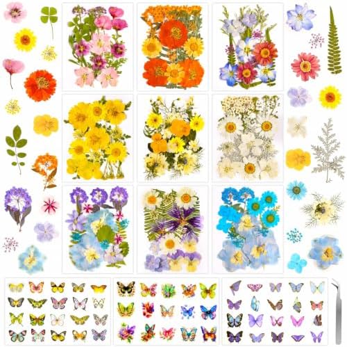 284 Pcs Real Dried Pressed Flowers & Butterfly Stickers for Resin Crafts