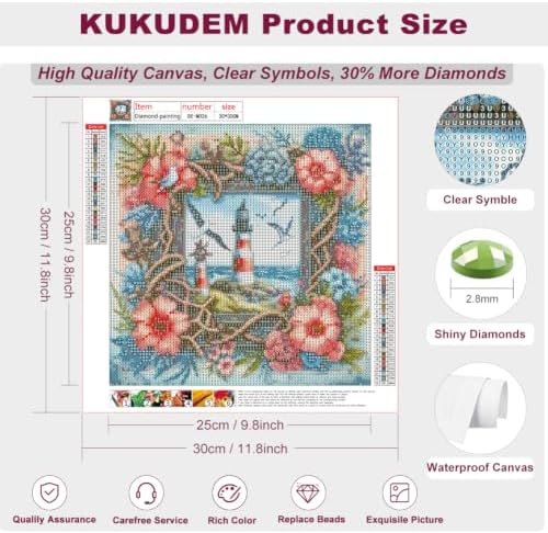 KUKUDEM Lighthouse Diamond Painting Kits for Adult, Diamond Art Kit 12×12In