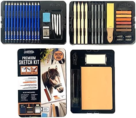 ArtSkills Sketch Kit, Art Sets for Adults with Pencil Set and Charcoal Art Supplies, Shading Pencils for Sketching, Charcoal for Drawing, Professional Drawing Pencils, 39 Pc