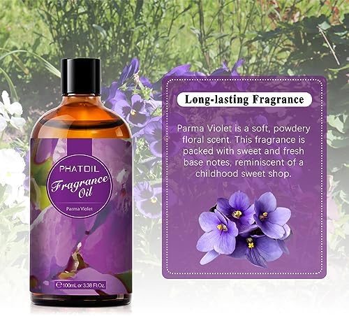 PHATOIL Parma Violet Fragrance Oil for Diffuser Aromatherapy 3.38FL.OZ | Long Lasting Scented Oils For Humidifier, Air Freshener, DIY Soap Candle, Scent Project Making, Aroma Oil for Home Freshening