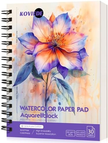 KOVIEDE 100% Cotton Watercolor Paper Pad 5.5"x8.5" 30 Sheets