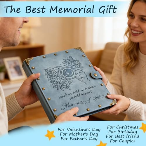 Leather Scrapbook Album 60 Pages Love Memory Book 8.5 x 11 Inch Travelling Journal Scrap Book Scrapbooking Supplies Kits DIY Paper Memory Photo Album for Anniversary Travel Vacation