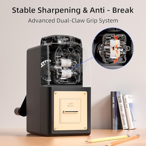 ZMOL Heavy Duty Manual Hand Crank Pencil Sharpener, Desktop, Black