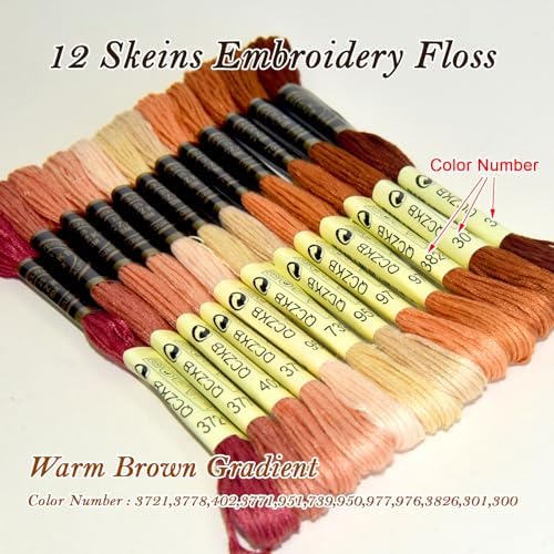 Premium Rainbow Color Embroidery Floss - Cross Stitch Threads - Friendship Bracelets Floss - Crafts Floss - 12 Skeins Per Pack Embroidery Floss,Warm Brown Gradient