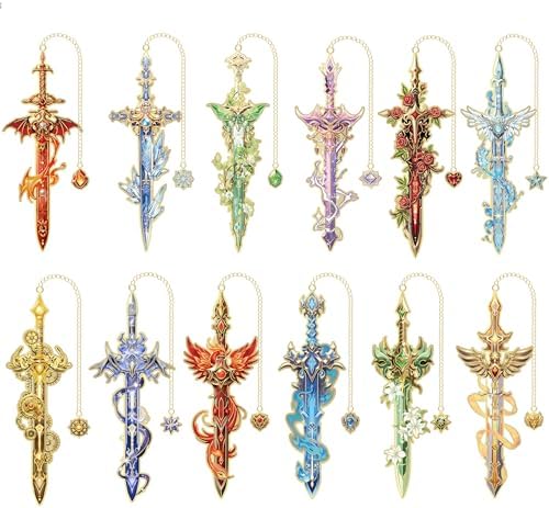 12pcs Fantasy Sword Bookmarks for Books, Journals, Planners - Cool Metal Book Markers for Reading Women & Men, Unique Book Marks Gifts for Book Lovers, Reading Accessories for Students & Adults & Kids