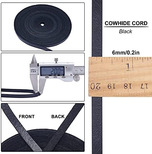 GORGECRAFT 197 Inch 6mm Black Flat Genuine Leather Cord Leather String Full Grain Cord Lace Cowhide Leather Strips for Jewelry Making DIY Craft Projects Belts Keychains