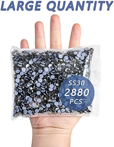 Beadsland Hotfix Rhinestones Bulk, 2880pcs Gray Hot Fix Rhinestones for Crafts Clothes DIY Decoration, Black Diamond, SS30, 6.3-6.5mm