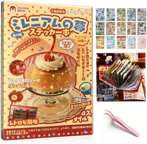 Cute Japanese Sticker Book for Adults – 30 Sheets Aesthetic Vintage Stickerbook for Journaling, Scrapbooking & DIY Crafts, Girlhood Scrapbook Sticker Book, Sticker Books for Journaling